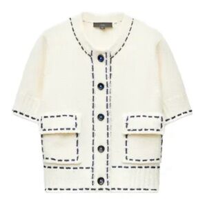 Zara Short Sleeve Topstitched Cardigan
